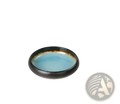 A sleek 12cm ceramic bowl with glossy turquoise interior and dark earthy-toned rim kiln glazed bone china round plate