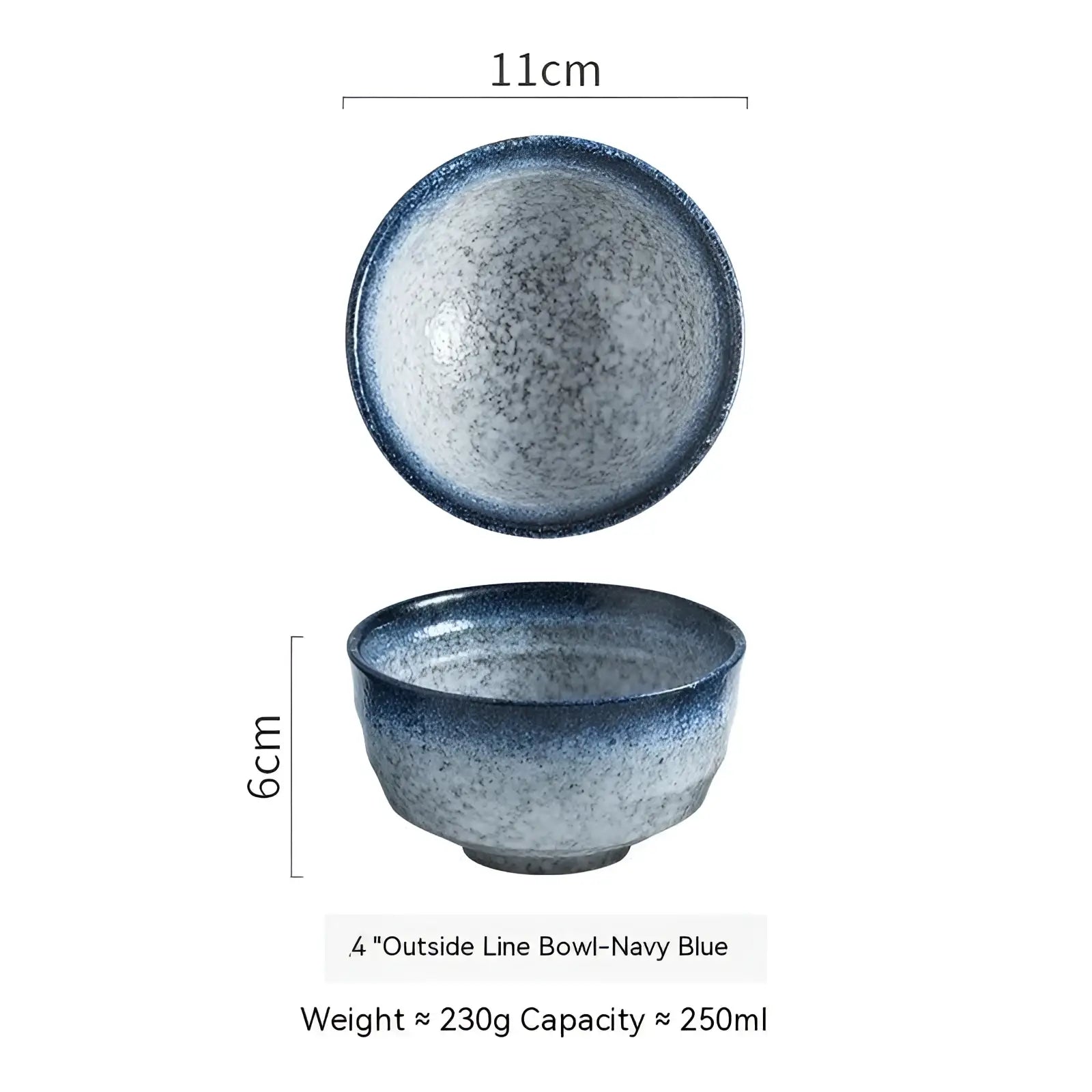 Navy blue ceramic bowl with speckled glaze and rounded rim for retro porcelain rice tableware 4 inch use