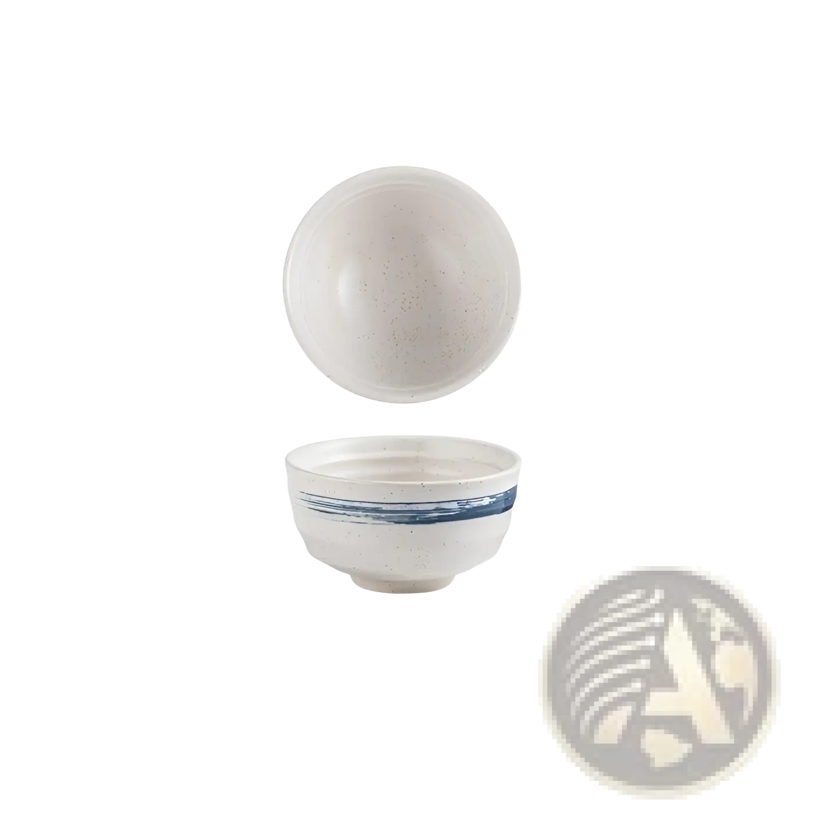 A white ceramic outside rib bowl jiang xue with speckled texture and blue stripe for retro porcelain rice tableware