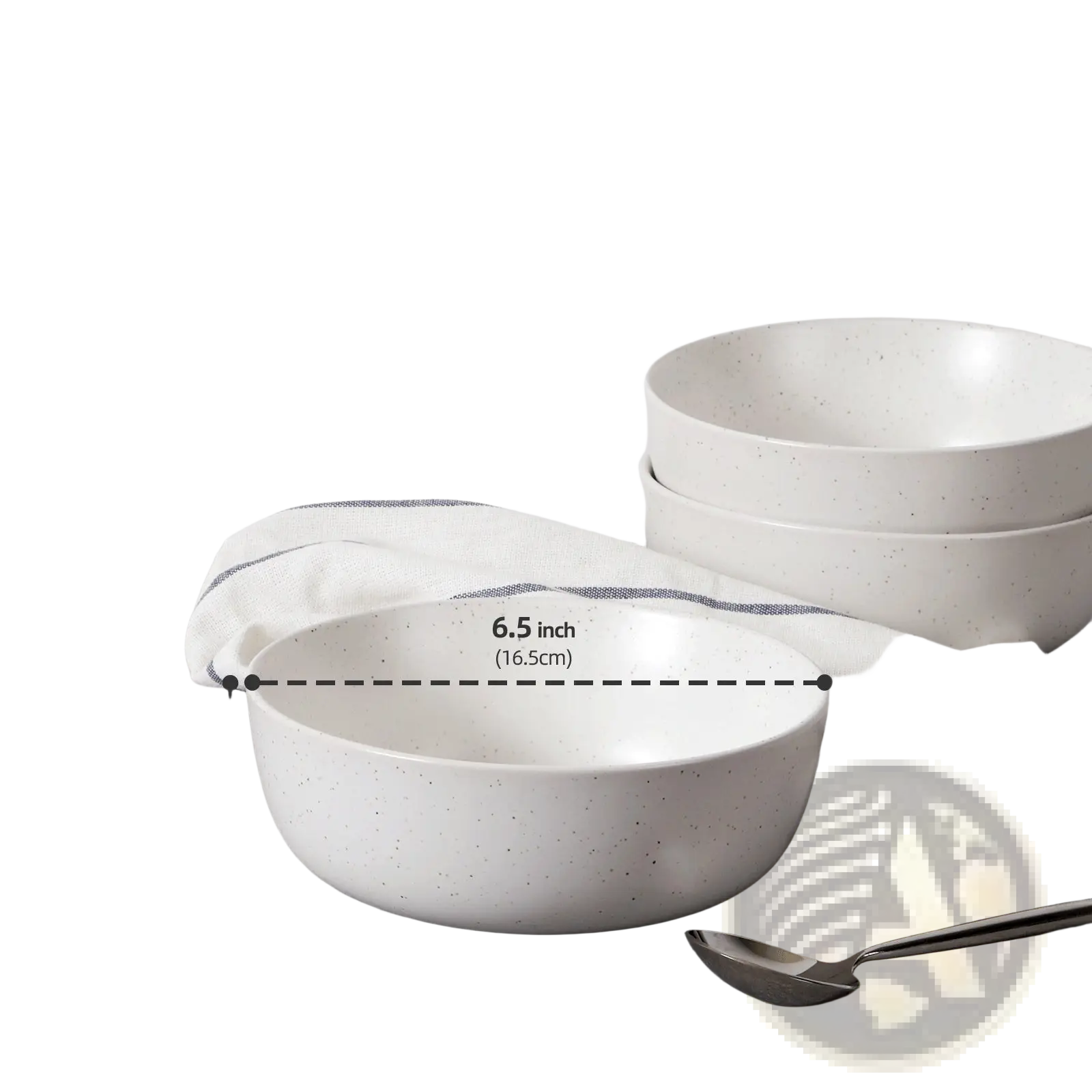 Set of four white speckled ceramic bowls 27oz capacity ideal for soup and salad use