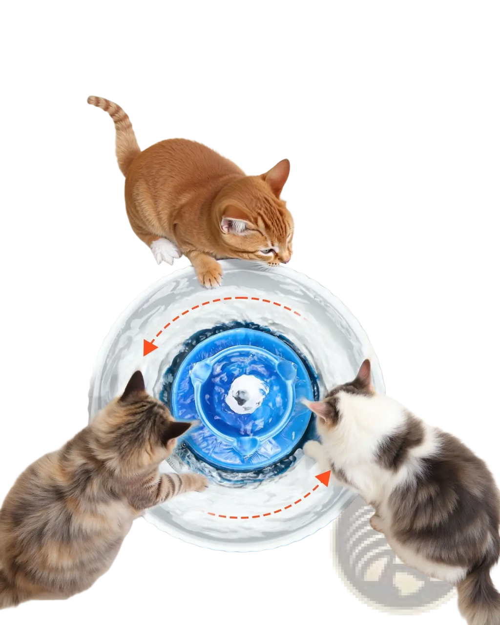 Ceramic cat water fountain 2.1l blue tiered pet bowl with a blue and white circular design and rotating drinking area