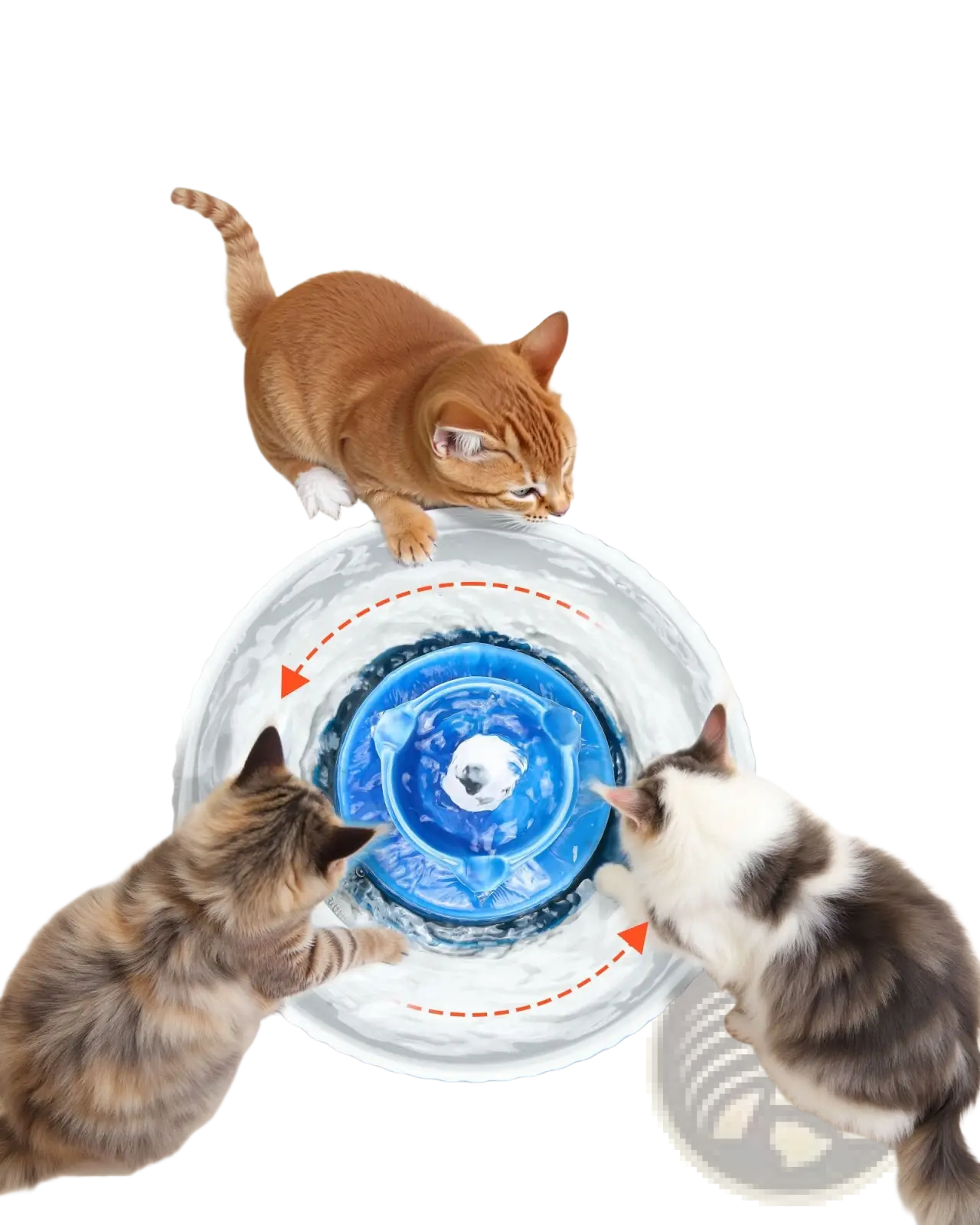Ceramic cat water fountain 2.1l blue tiered pet bowl with a blue and white circular design and rotating drinking area