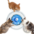 Blue and white ceramic cat water fountain 2.1l with multi-tiered design and central rotating water stream for pets