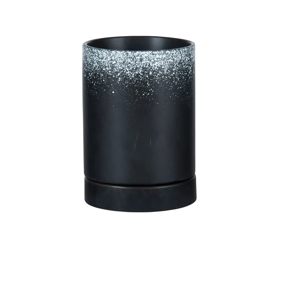 Black ceramic chopstick holder with speckled silver gradient rim for kitchen organizer and storage rack