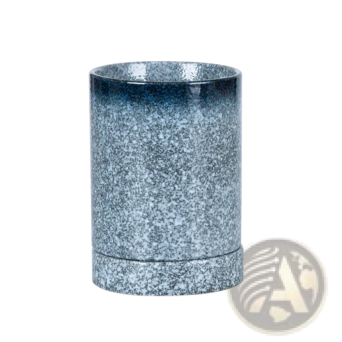 Ceramic chopstick holder storage rack with a speckled gray and blue gradient finish and matching saucer base