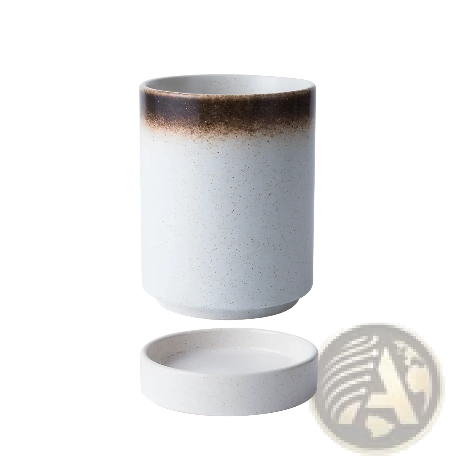 Ceramic chopsticks holder Japanese style with mocha ceramic draining holder speckled white body and dark brown rim
