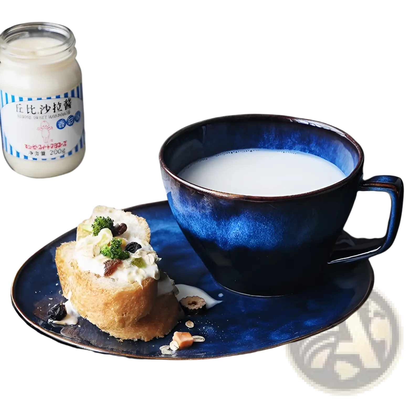 Ceramic coffee mug and saucer set in deep blue glossy gradient glaze made of durable ceramic material