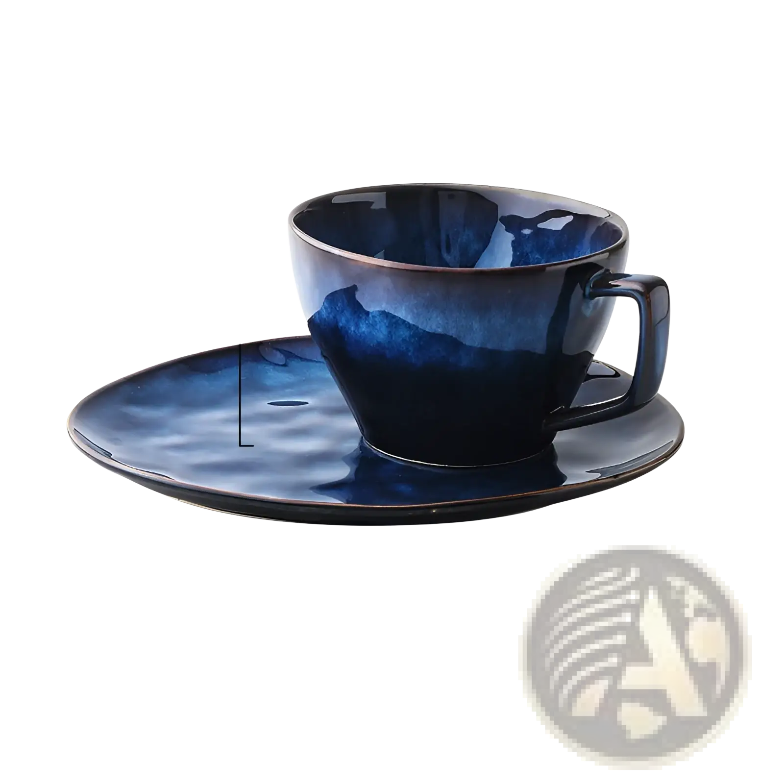 Deep blue ceramic coffee mug and saucer set with gradient glaze and subtle textured finish for elegant serving
