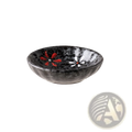Black stone ceramic condiment bowl with hand painted red and white floral designs for snacks or condiments