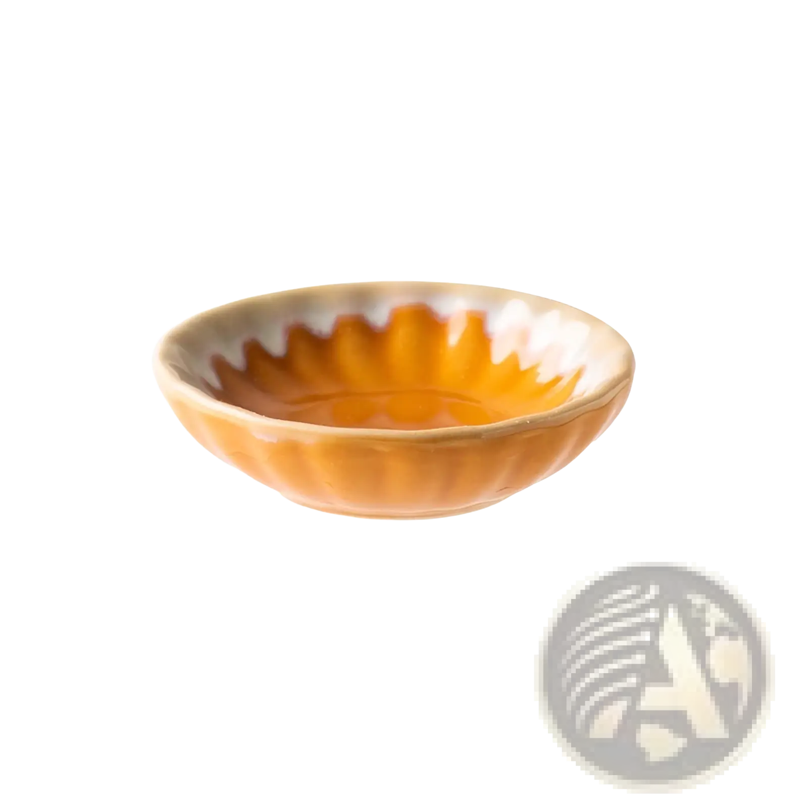 A ceramic condiment bowl with warm orange and cream gradient glaze and fluted petal-like rim hand painted snack dish