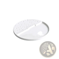 White ceramic half-round decorative plate with speckled texture and glossy finish for textured dinnerware tray use