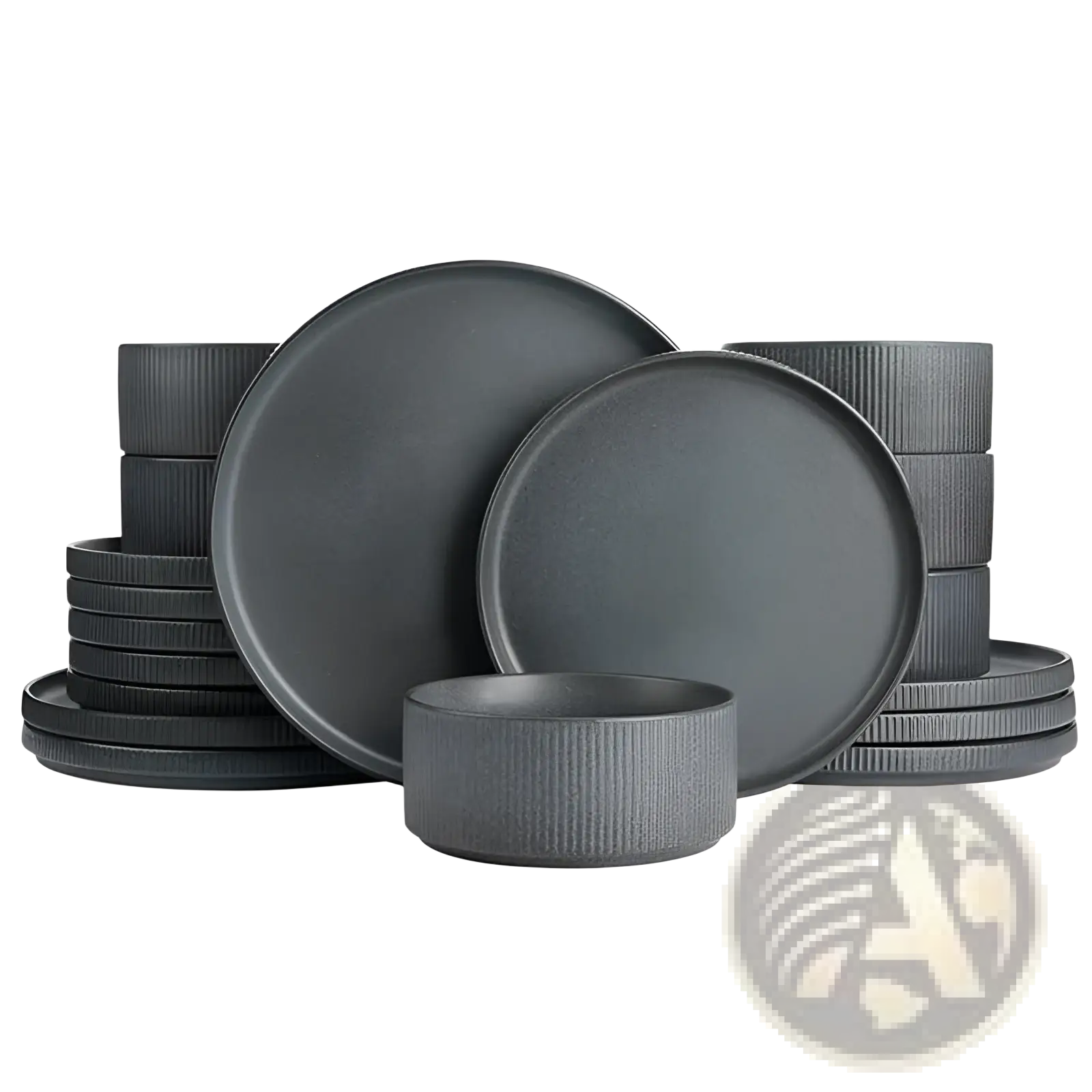 Black ceramic dinnerware set with ribbed texture on bowls and plates from the ceramic dinnerware set 16 piece vintage embossed white collection