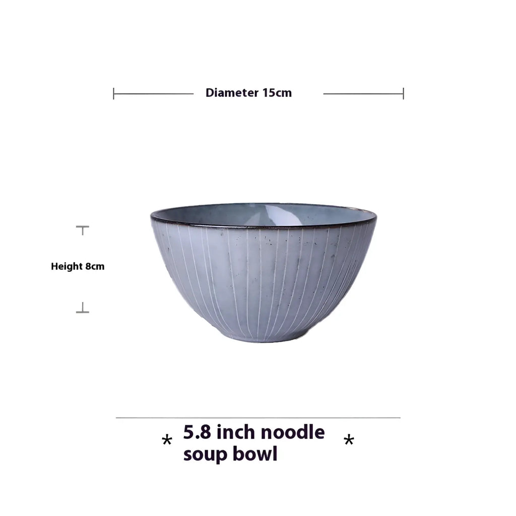 A 5.8-inch ceramic soup bowl with matte gray finish and ribbed design from ceramic dinnerware set retro ribbed plates and bowls
