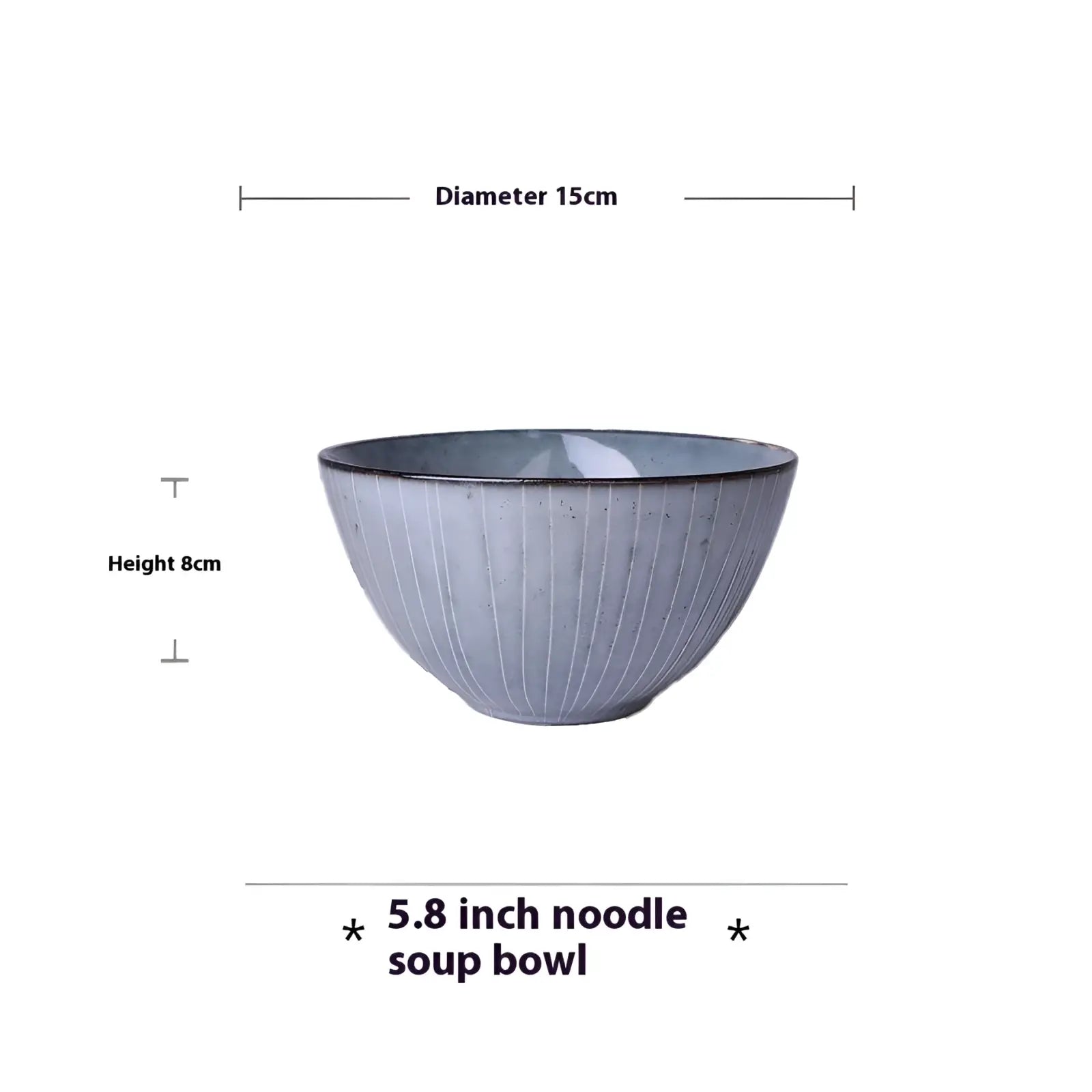 A 5.8-inch ceramic soup bowl with matte gray finish and ribbed design from ceramic dinnerware set retro ribbed plates and bowls