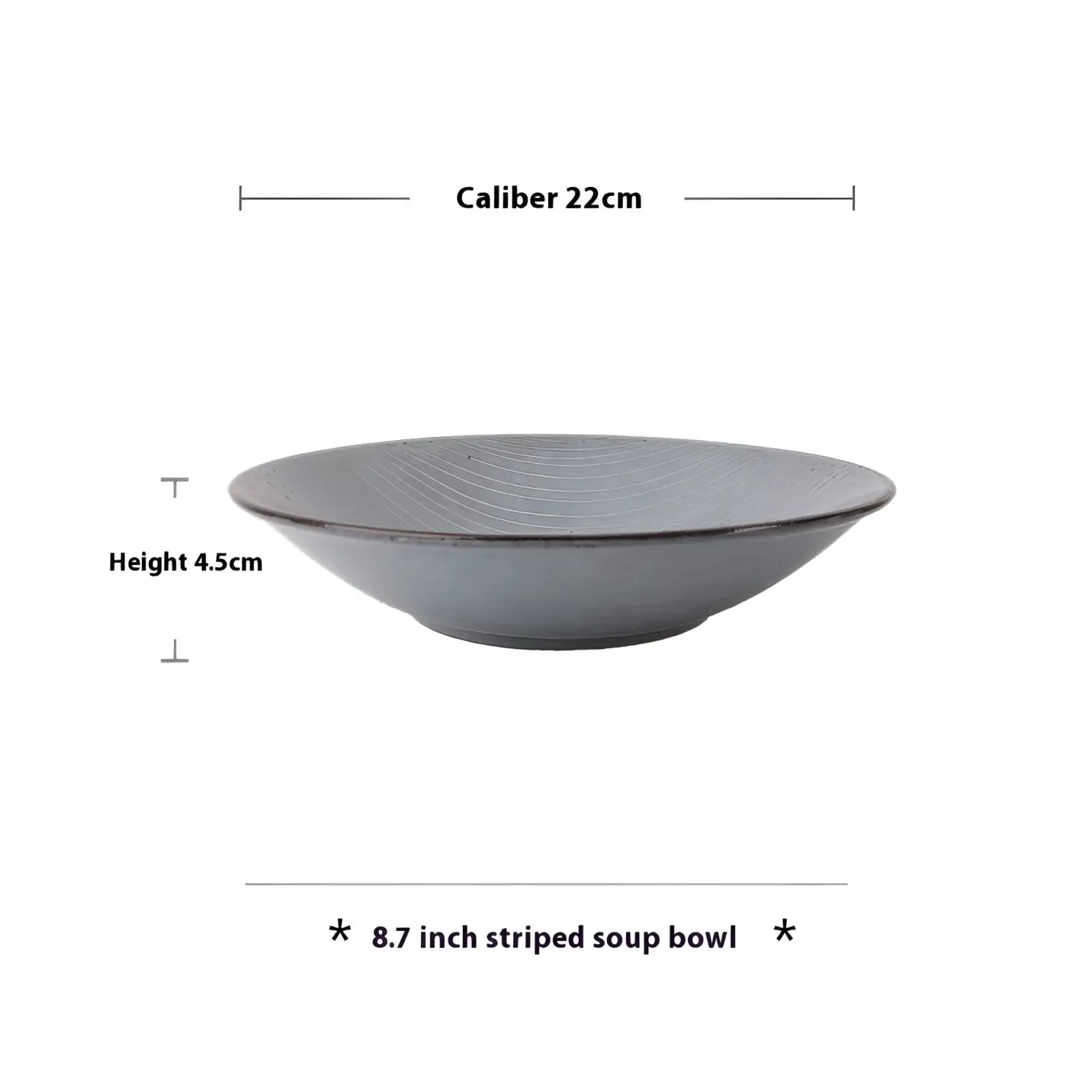 A sleek matte gray ceramic soup bowl with subtle concentric ridges and flared rim from retro ribbed set