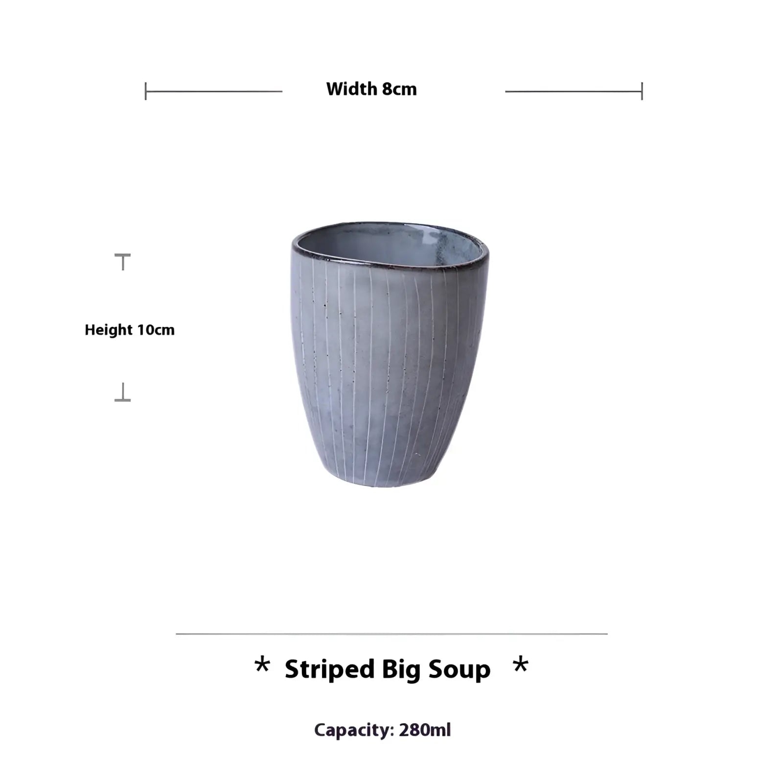 Gray ceramic soup bowl with vertical stripes and flared rim, 280ml capacity, from ceramic dinnerware set retro ribbed plates and bowls