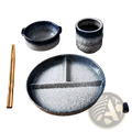 Ceramic divided dinner plate set with speckled gray glaze and central divider for portioned meals