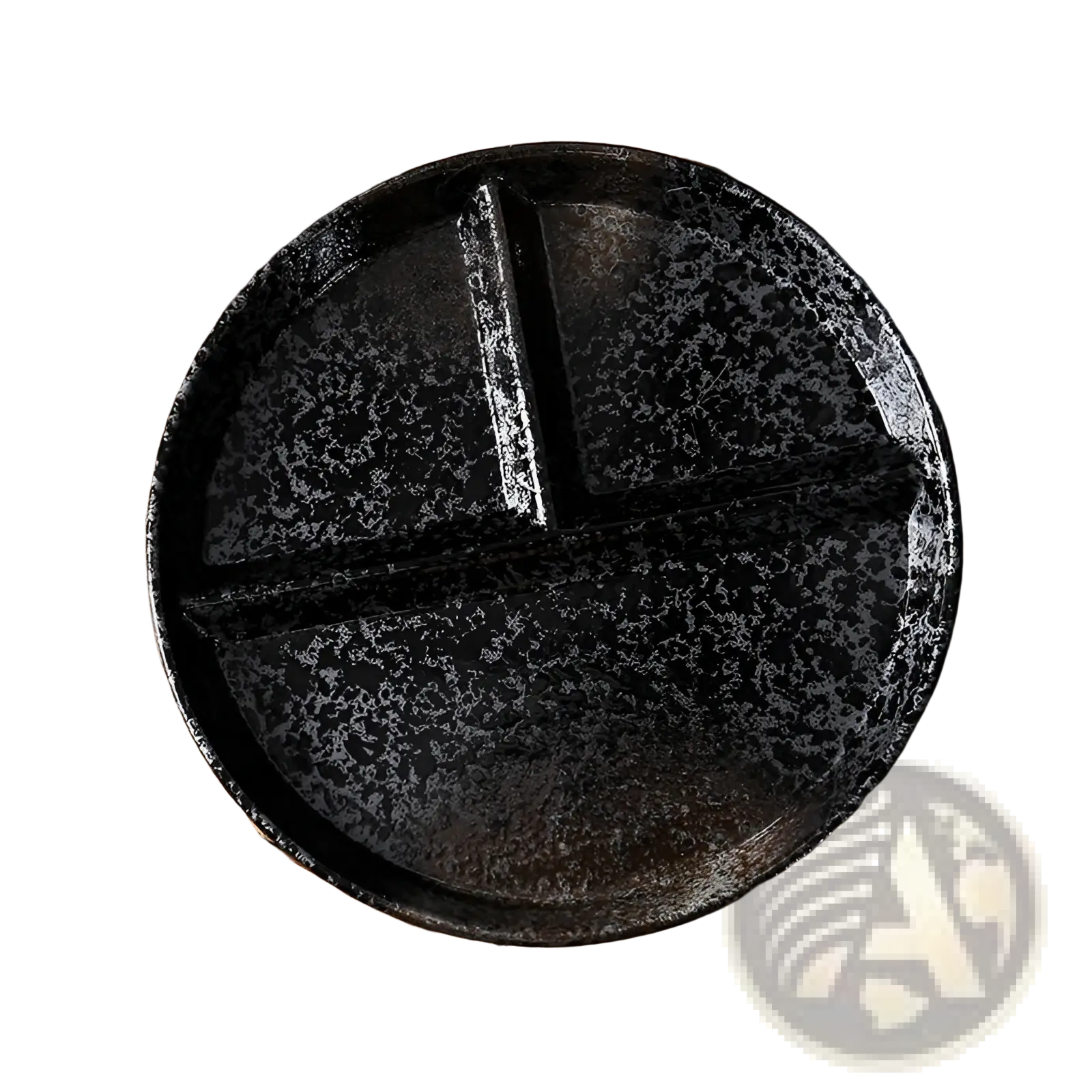 Ceramic divided dinner plate set with speckled glaze featuring black speckled ceramic and three compartments