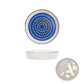 Ceramic floral bone china round serving plate white bowl with blue and gold concentric pattern and silver rim