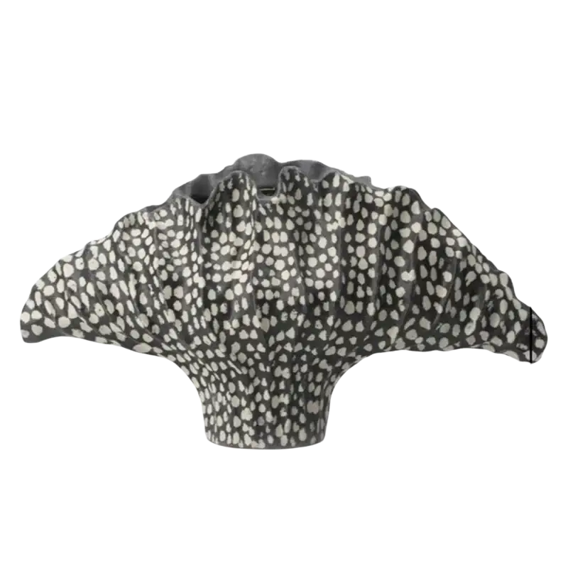 A black and white spotted ceramic flower vase with fan-like ridged design for display effects 45x14x25cm