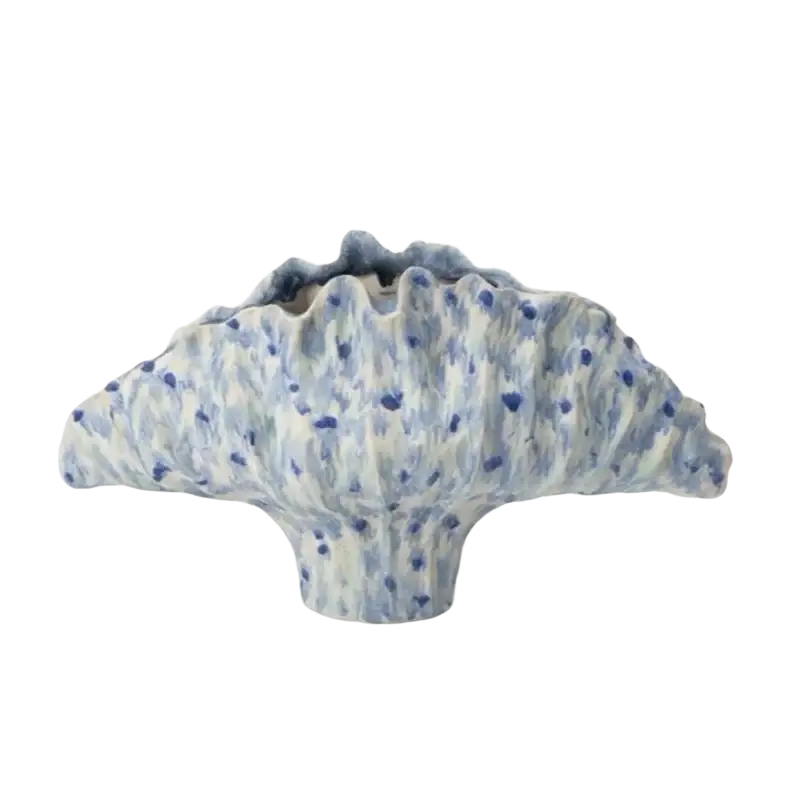 A blue and white ceramic flower vase with textured ruffled surface for modern decorative display effects 37x12x23cm
