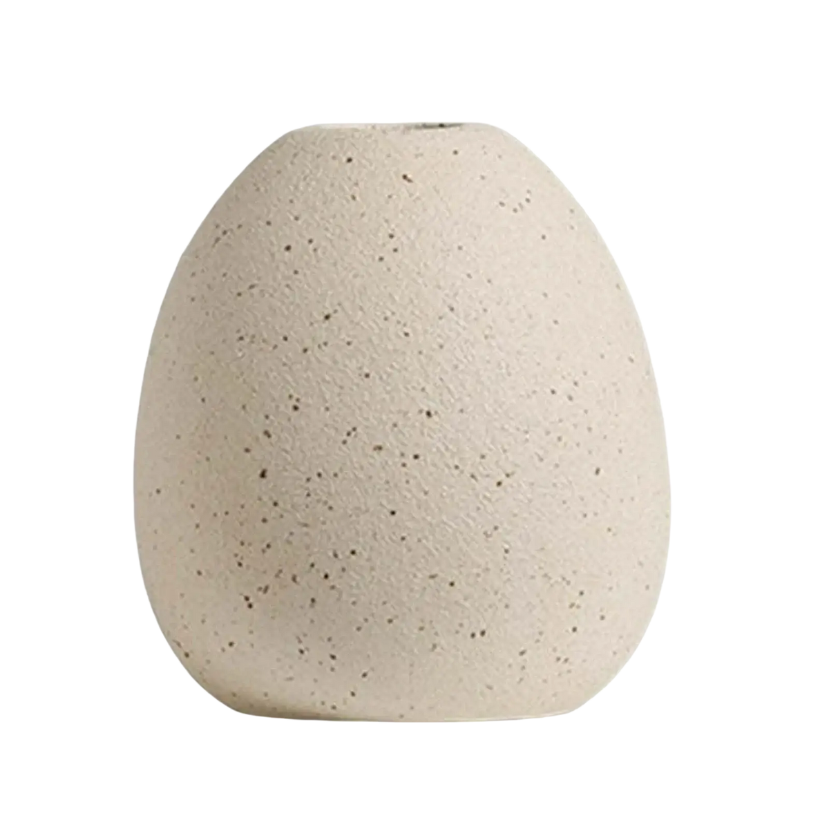 Cream-colored speckled ceramic flower vase with smooth rounded egg shape boho tabletop decor flower vase note