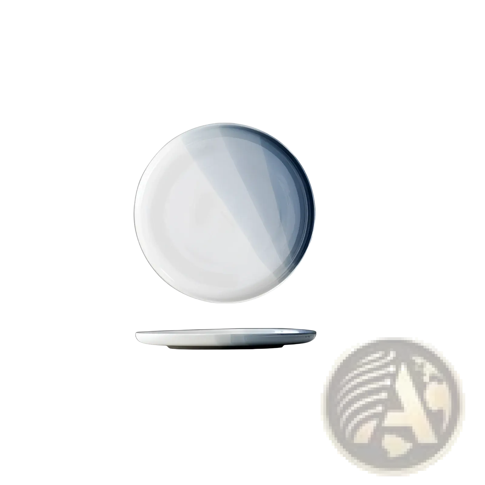 Ceramic gradient blue steak plate with a 19.5cm diameter, smooth glossy finish, and subtle white to soft blue gradient