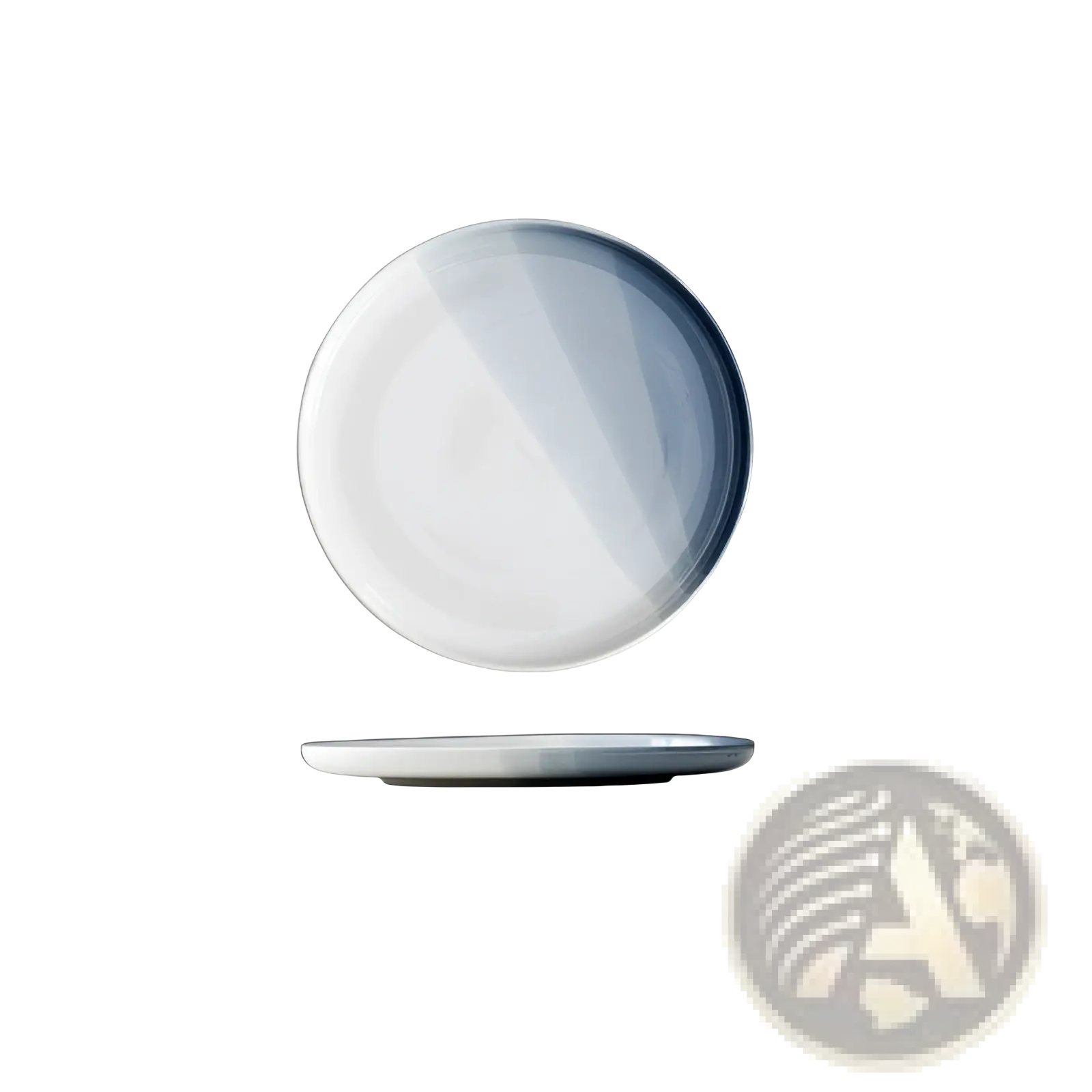 A 25.5cm ceramic gradient blue steak plate with a smooth glossy finish and subtle white to blue hues