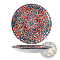 Vibrant red blue and gold hand painted ceramic mandala serving bowl with decorative border 400ml capacity