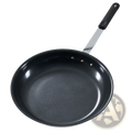 Black ceramic nonstick egg pan with stainless steel handle and black silicone ergonomic grip for easy cooking