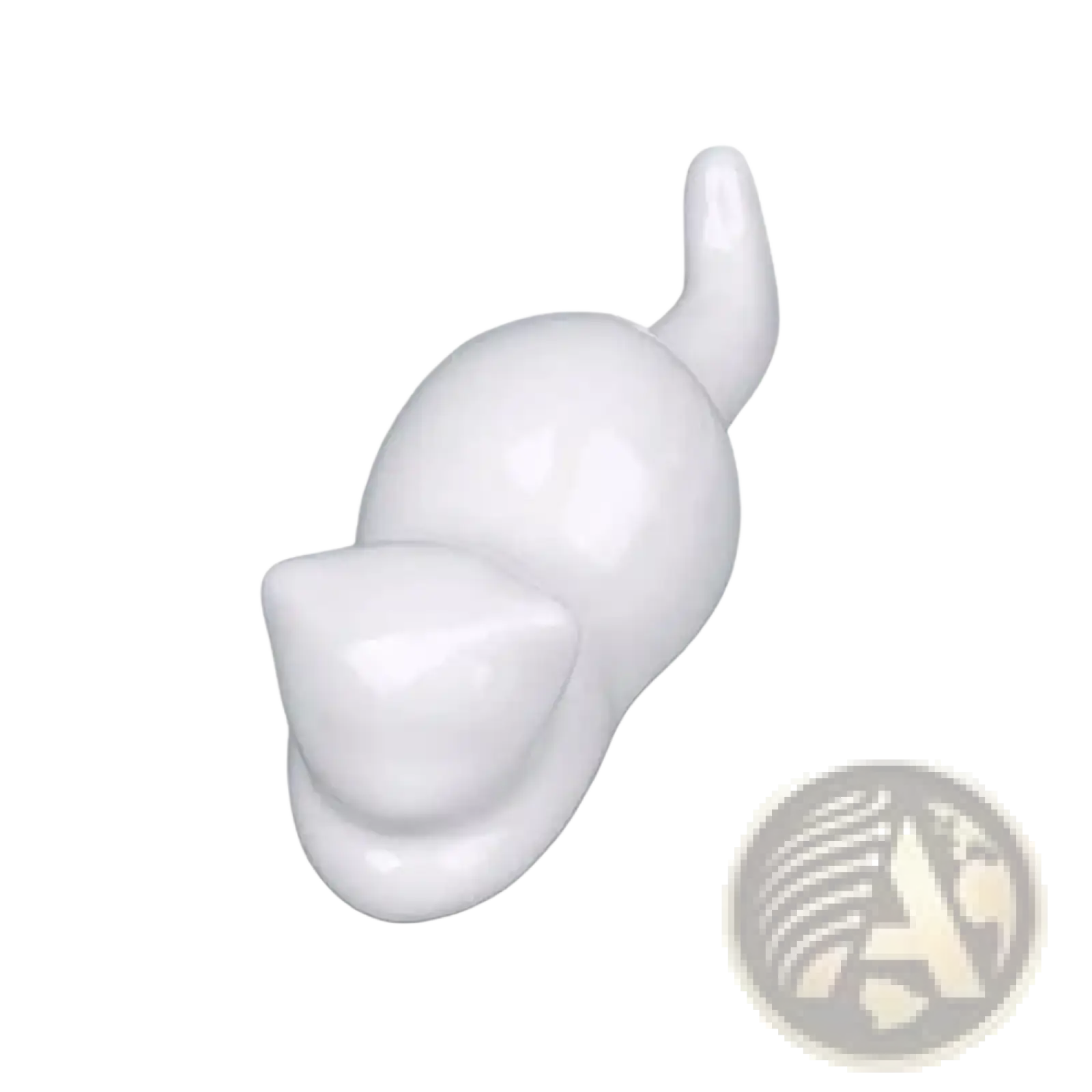 White ceramic cat-shaped hook with a smooth glossy finish used as a minimalist calligraphy brush rest