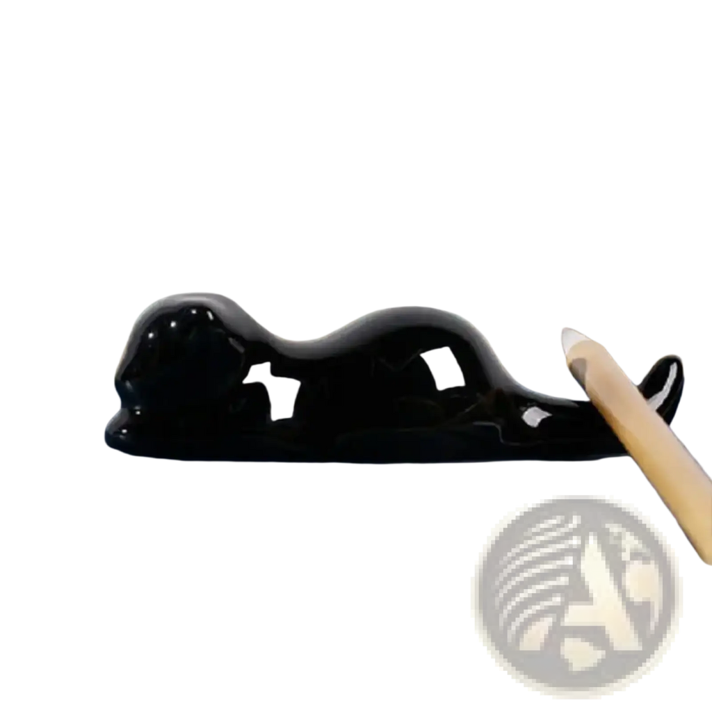 Black glossy ceramic otter-shaped pen holder minimalist calligraphy brush rest for desk organization and storage