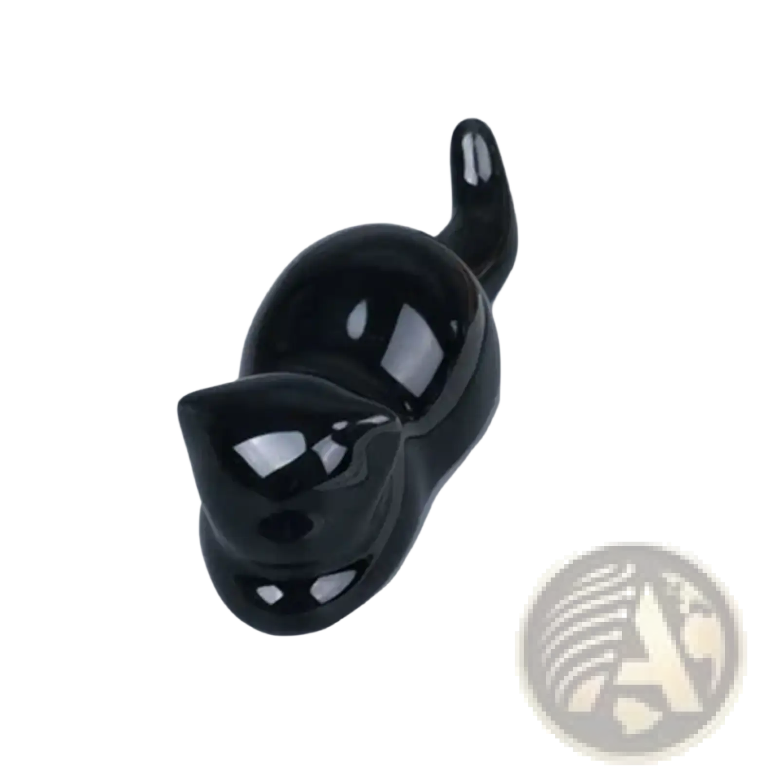 Black glossy ceramic cat figurine minimalist pen holder and calligraphy brush rest for desk organization
