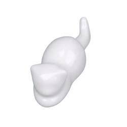 White ceramic cat-shaped hook with a smooth glossy finish used as a minimalist calligraphy brush rest