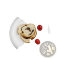 White ceramic plate set decorative tableware with 15cm diameter holding raisin bread slices and cherry tomatoes