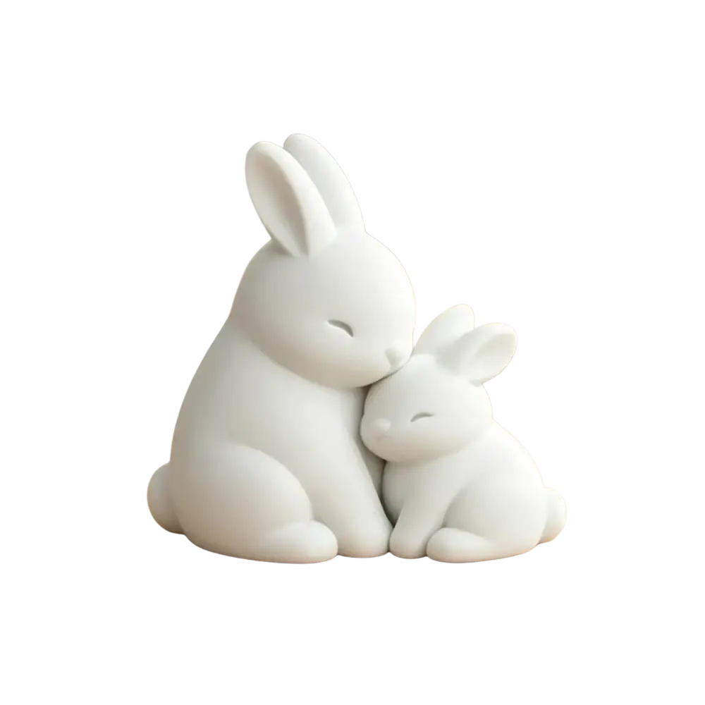 White ceramic rabbit figurine featuring two rabbits with closed eyes designed as desktop decor