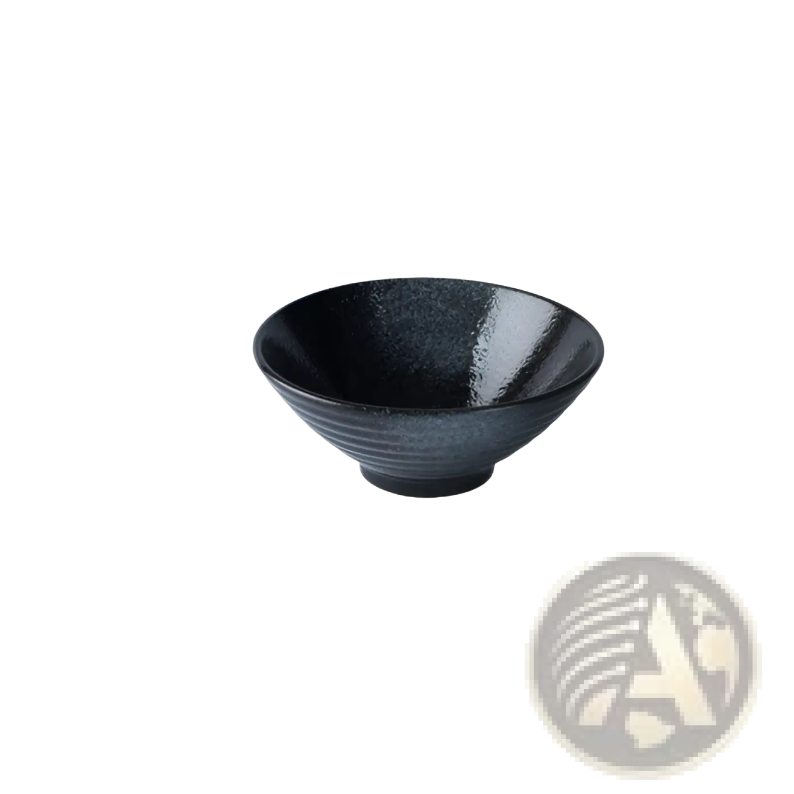 Black ceramic ramen bowl with subtle textured ridges and glossy finish for kitchenware use