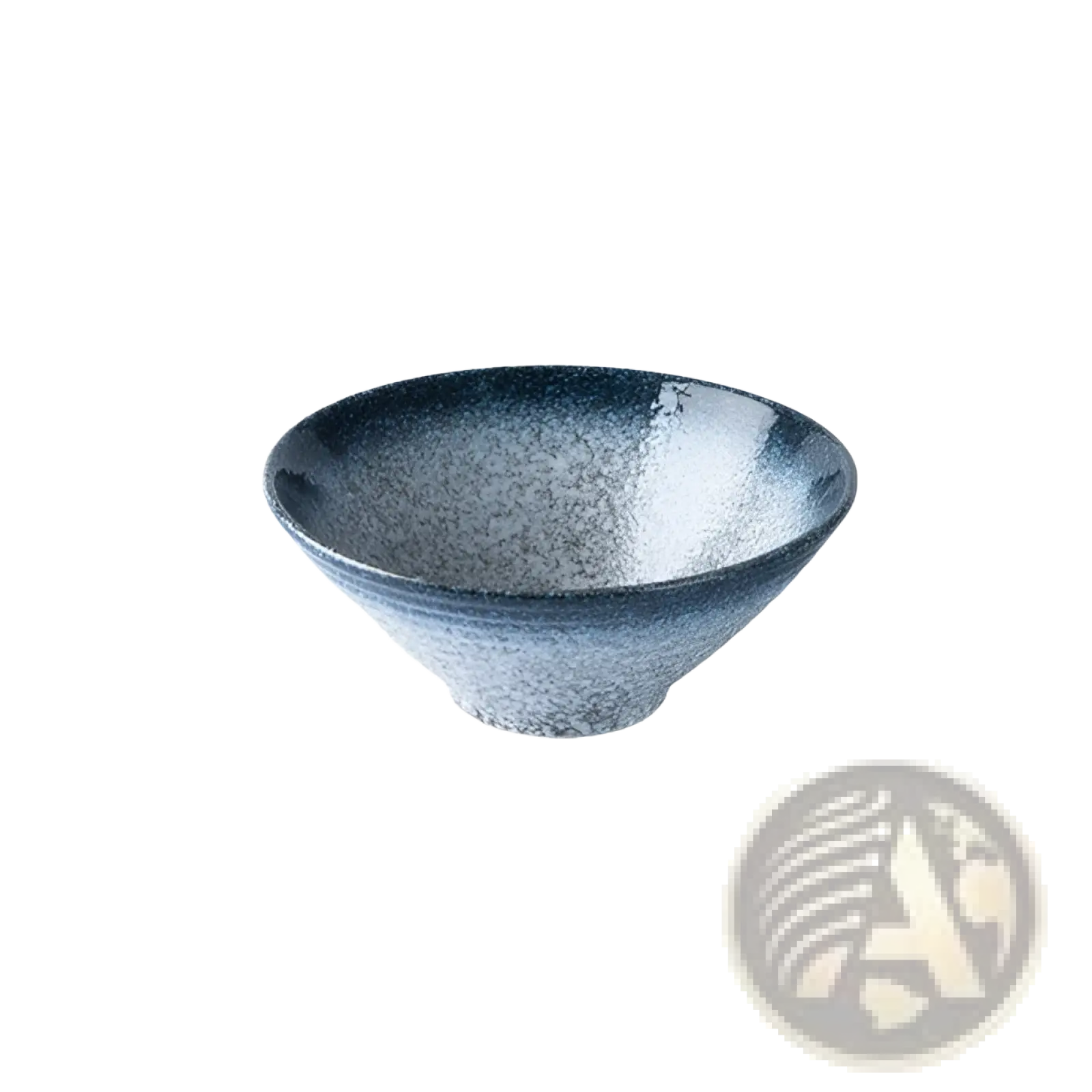 A sleek dark blue ceramic ramen bowl with speckled glaze and subtle concentric ridges for kitchenware use