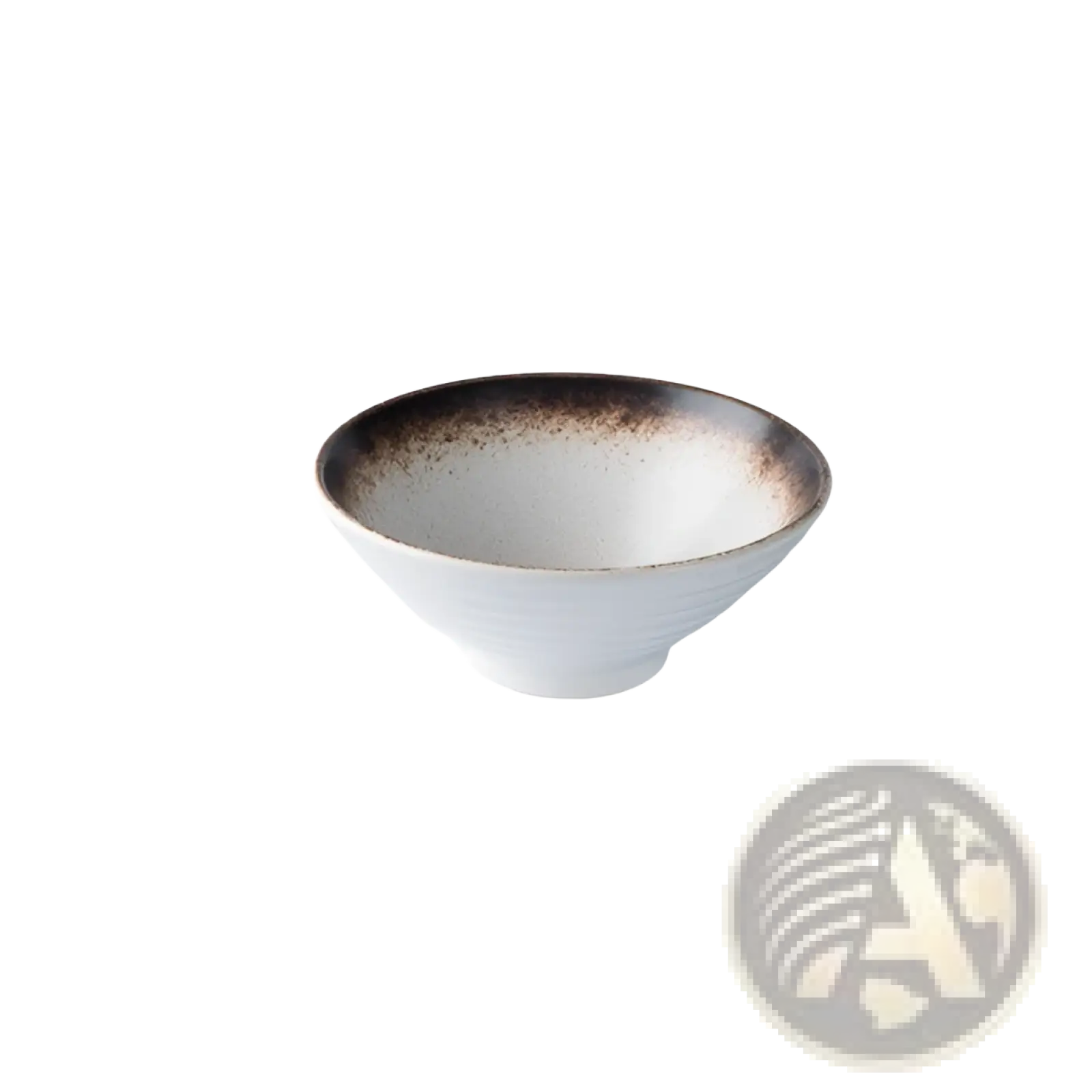 White ceramic ramen bowl with a speckled dark brown rim for kitchenware use