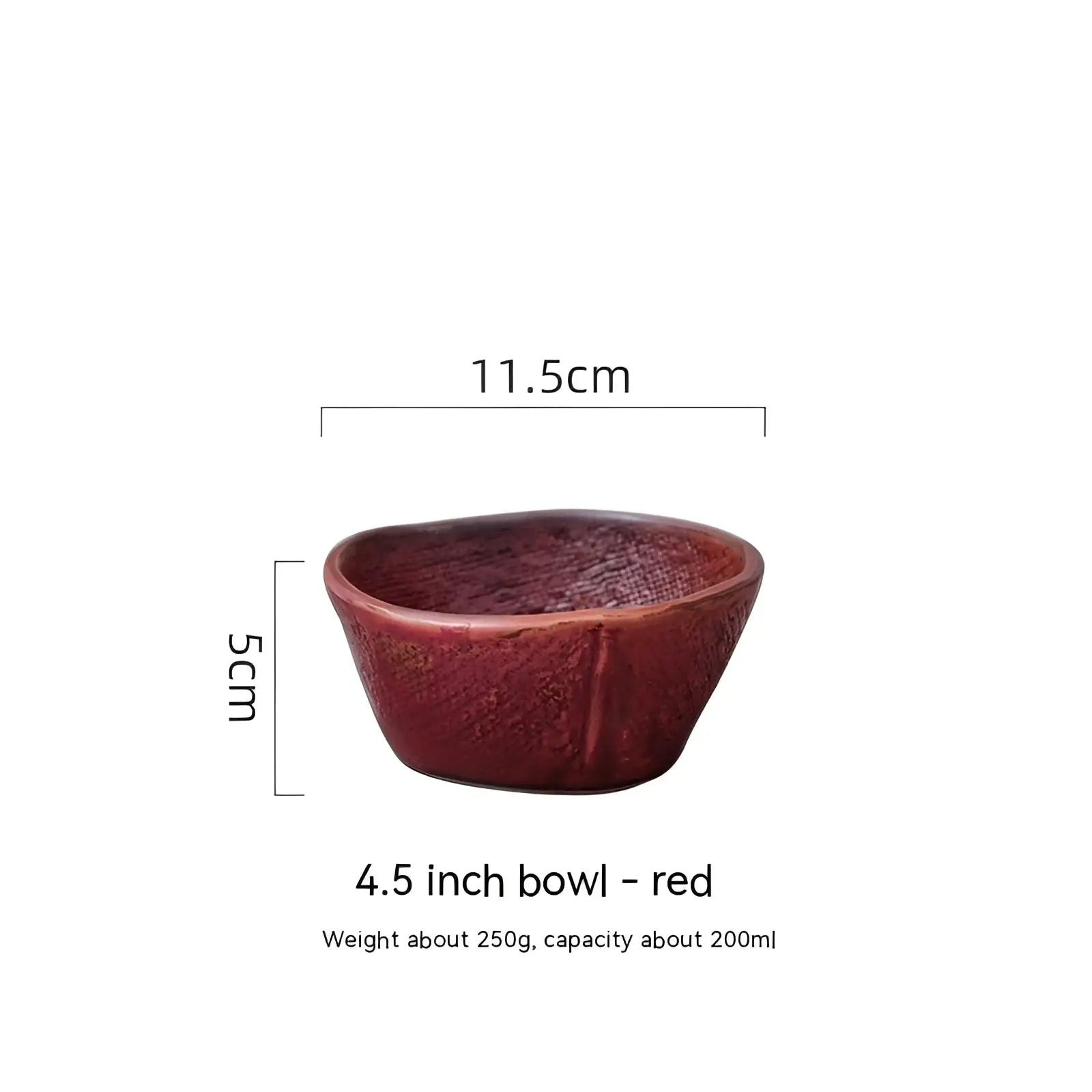 Red ceramic rice bowl with handcrafted textured woven pattern and slightly irregular shape for soup and rice use