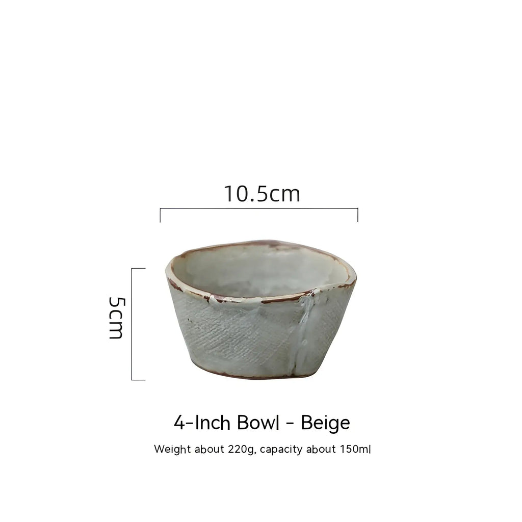 Beige ceramic rice bowl with a textured rustic surface and subtle brown rim handcrafted for soup and rice