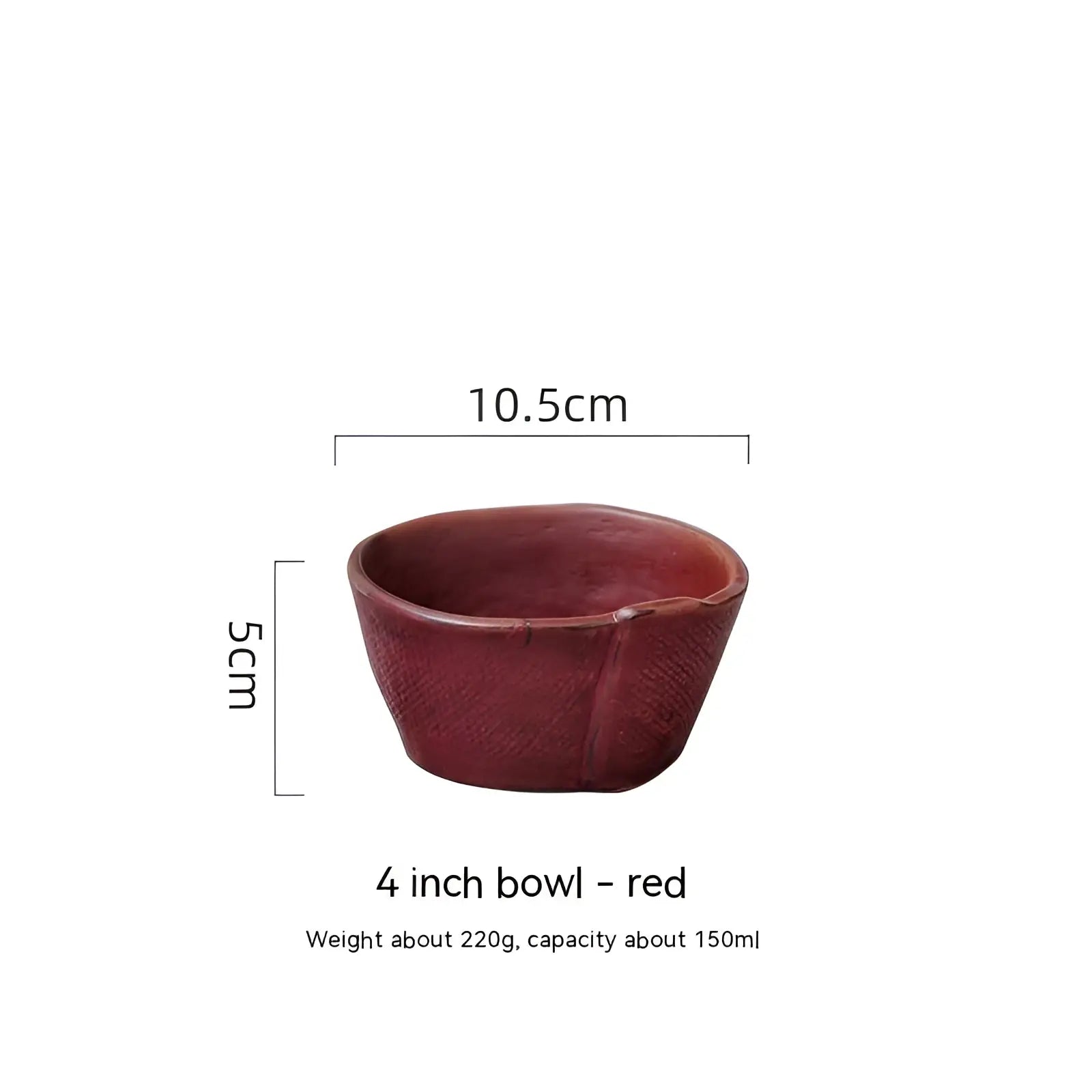 Red ceramic rice bowl with textured surface and slightly flared rim handcrafted for soup and rice serving