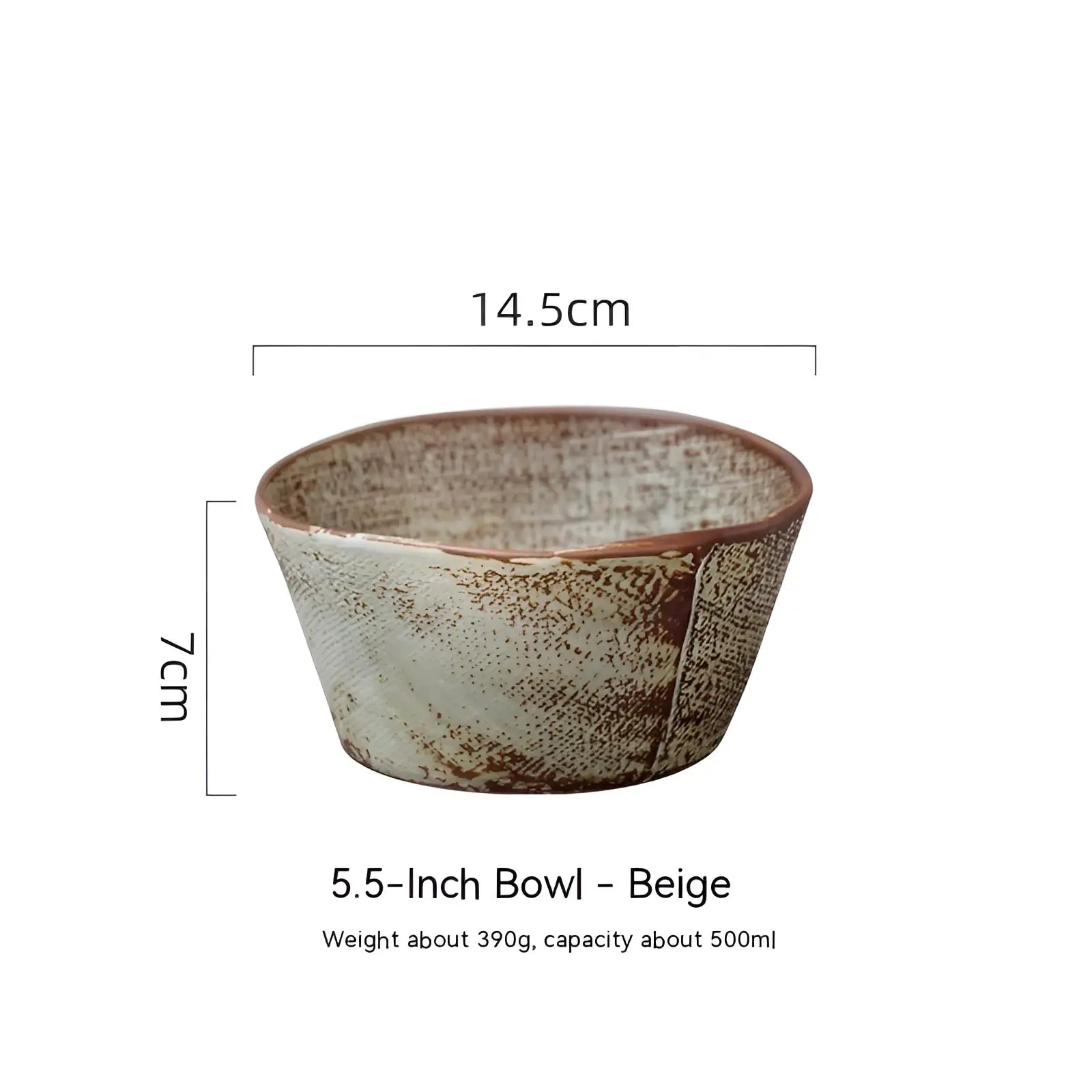 Beige ceramic rice bowl with textured earthy surface and brown accents handcrafted for soup and retro use