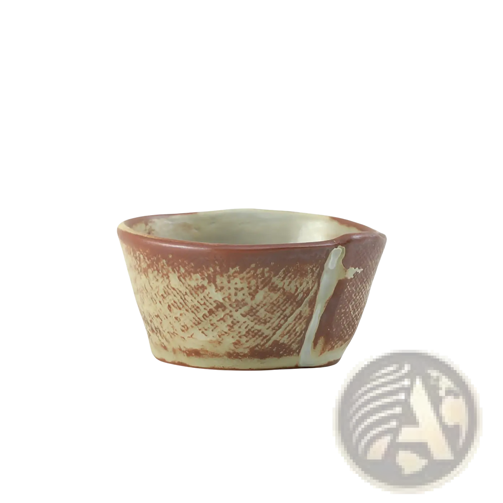 Ceramic rice bowl handcrafted with textured rustic brown and cream glaze perfect for soup and rice servings