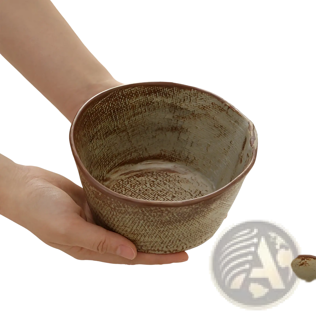 Handcrafted ceramic rice bowl with textured earthy brown glaze and subtle tone variations for soup or rice