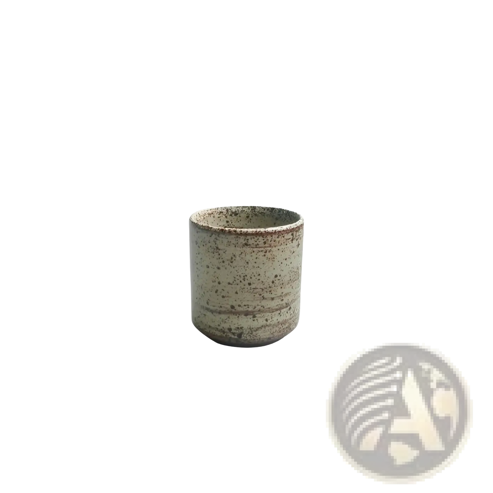 A rustic ceramic cup from the ceramic rustic speckled stoneware tableware set with beige and brown speckled glaze and ridges
