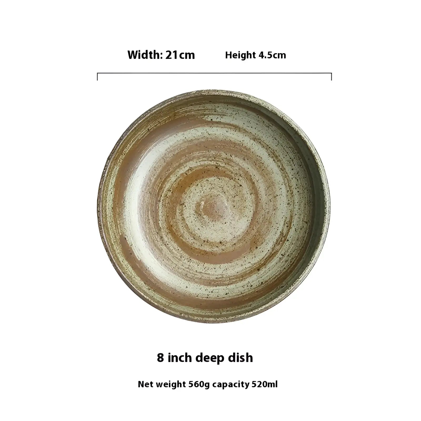 Rustic ceramic 8-inch deep dish with speckled earthy glaze and concentric circular patterns from stoneware tableware set