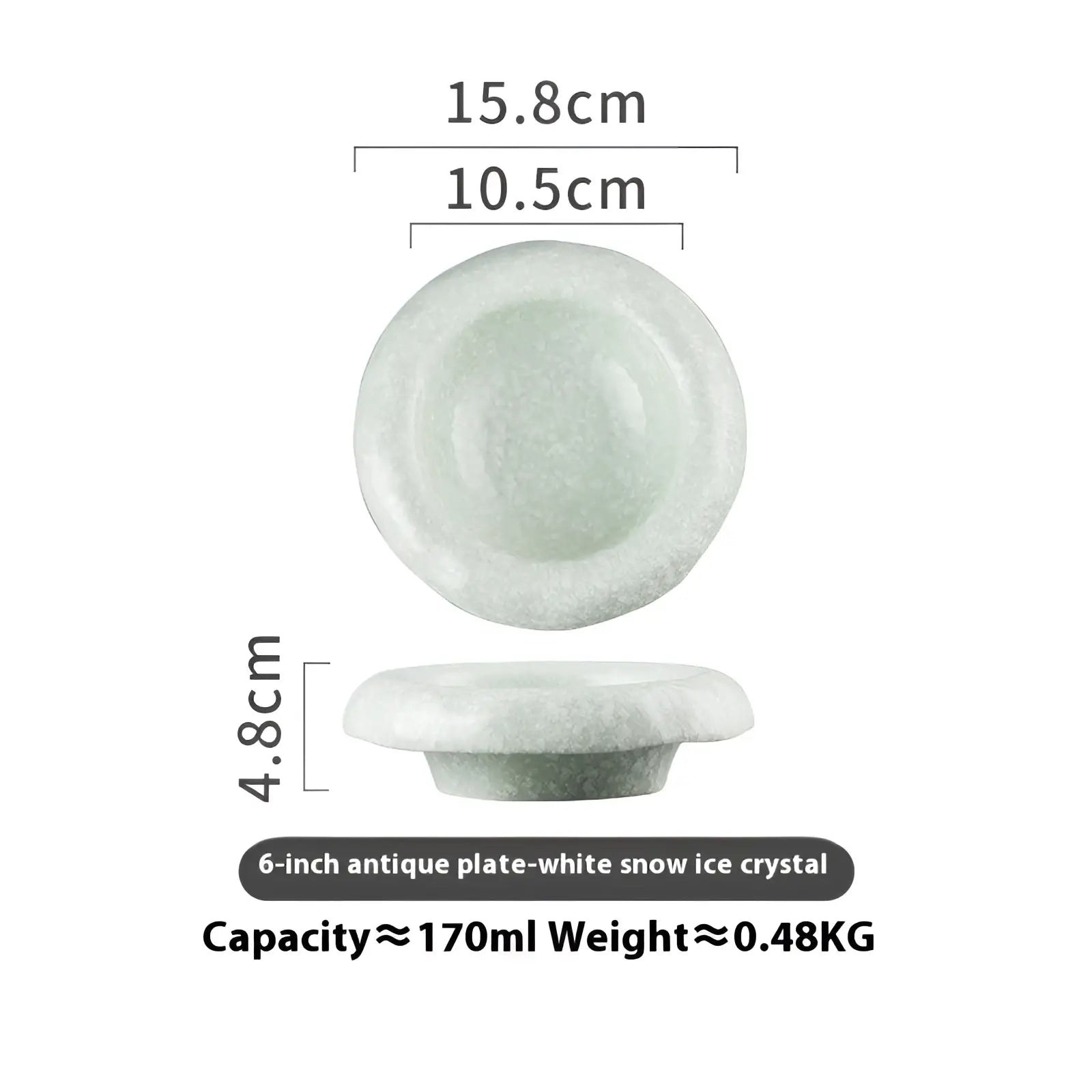 Ceramic sashimi bowl retro speckled hat plate with delicate white snow ice crystal texture and smooth translucent surface