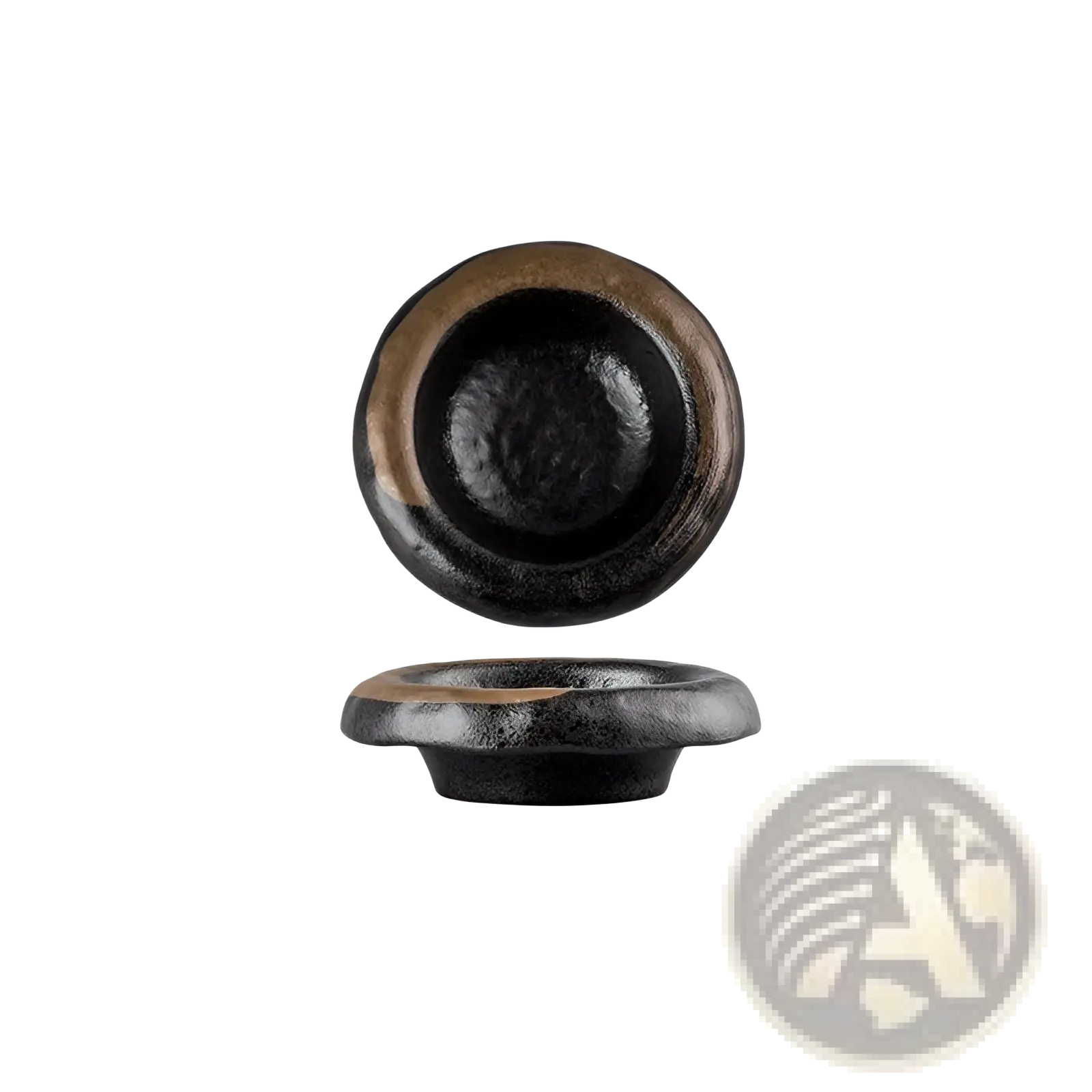 A rustic ceramic sashimi bowl with a black body and brown rim featuring an antique handcrafted texture