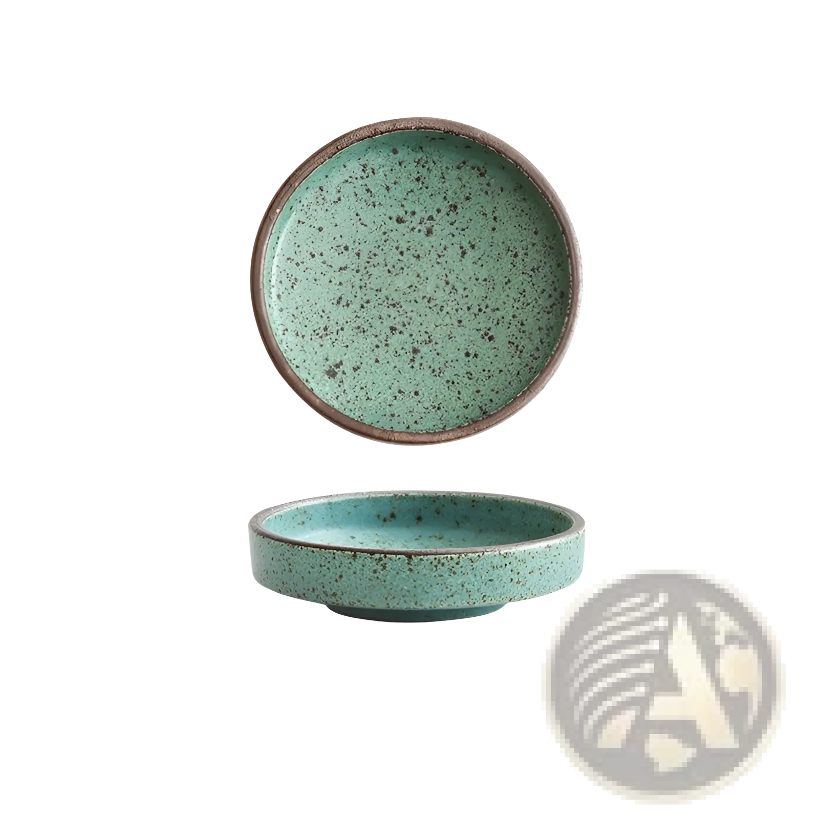 Ceramic sauce dish rustic Japanese dipping bowl in speckled teal glaze with brown rim 9cm diameter 2.8cm high 75ml capacity